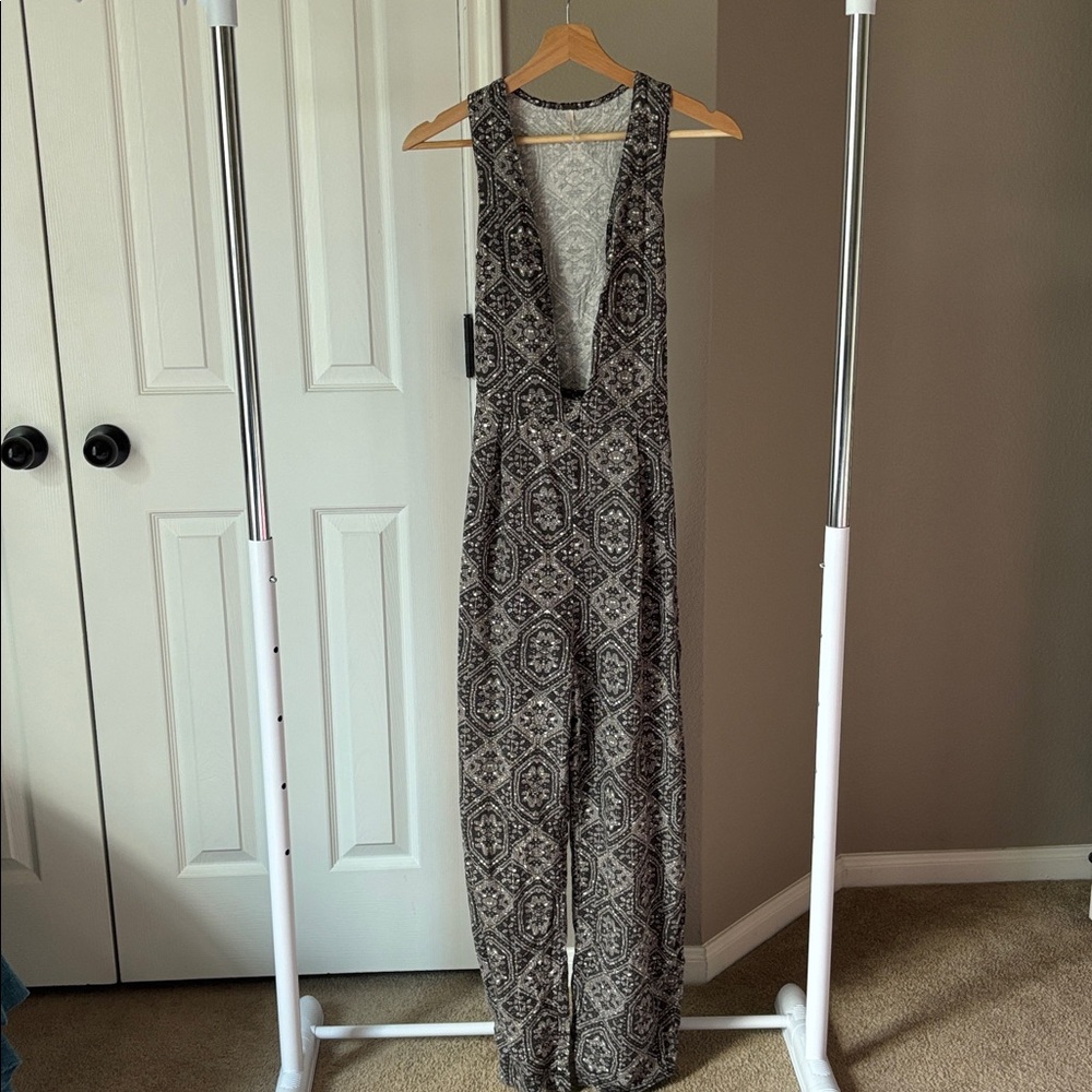 Free People Gray Patterned jumpsuit
